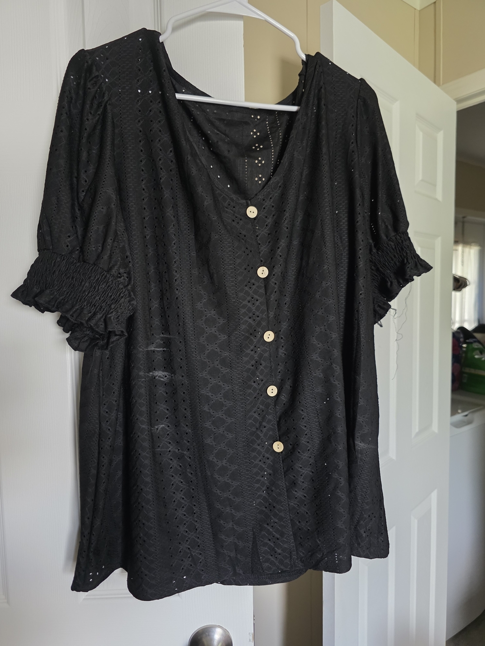 Black Eyelet Button-Front Women's Dress